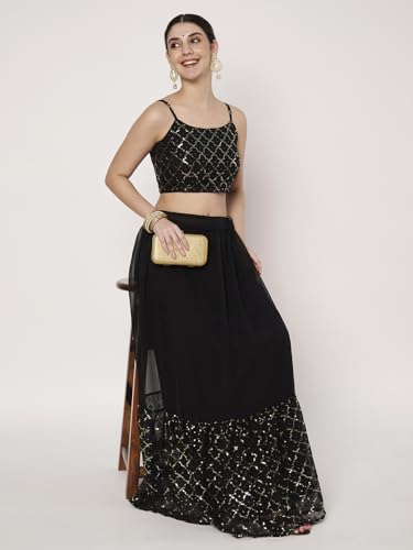 studio rasa Women's Georgette Embroidered Readymade Blouse for Festive Wedding Party (TPWC725BL73XS_Black_X-Small)