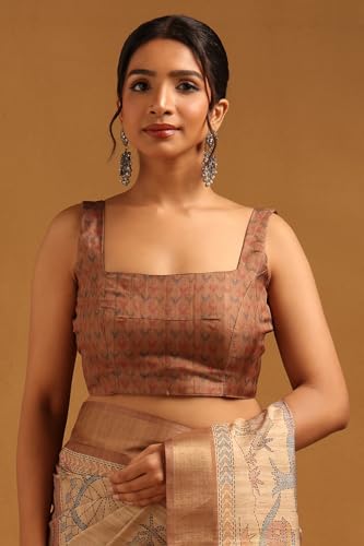 Soch Womens Beige Tussar Ethnic Motifs Saree