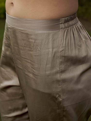 Womanista Women's Beige Color Cotton Blend Multi Embroidered Kurta Set With Printed Organza Dupatta(Kurtaset_1340_XL)