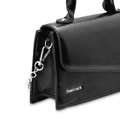 Fastrack Lil’Spark Sling | Black Faux-Leather Women’s Handbag | Sling with Fixed Handle & Detachable Strap for Casual & Party Carry