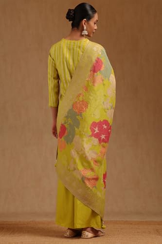 Soch Womens Green Tissue Zari Woven Suit Set With Sequins