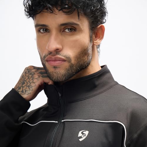 SG Cloud Jacket for Men, Regular Fit Sports Jacket, Four-Way Stretch & Flexible Full-front zipper Jacket, Black/White
