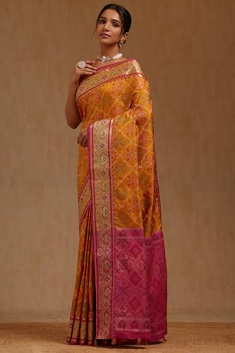 Soch Womens Mustard Silk Blend Patola Print Saree