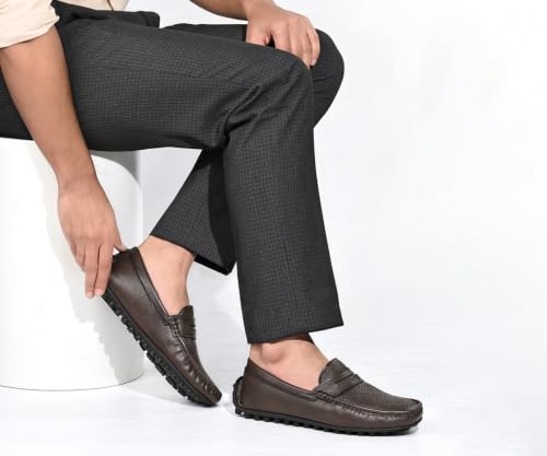 LOUIS STITCH Men’s Brunette Brown Formal Slip-On Loafer Shoes | Soft Touch & Lightweight | LSVSFL-01 |UK-10