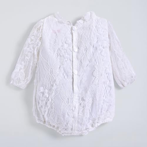 Hopscotch Girls White Full Sleeves Lace Embellished Onesie For Age (9-12 Months)