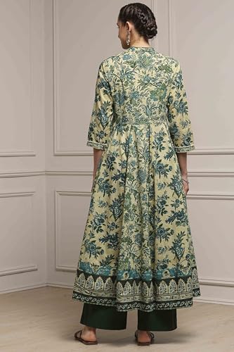 Biba Women Green Cotton Anarkali Printed Suit Set_36