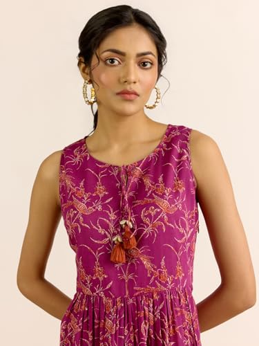 Aarke Ritu Kumar Purple Ditya Fit & Flare Round Neck Long Dress