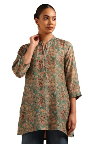 Soch Womens Teal Silk Berry Floral Tunic