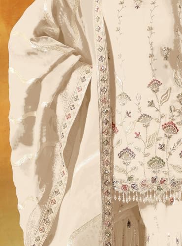 RUDRAPRAYAG Women's Faux Georgette Fabric With Embroidery Work Semi Stitched Sharara Palazzo Anarkali Suit With Dupatta