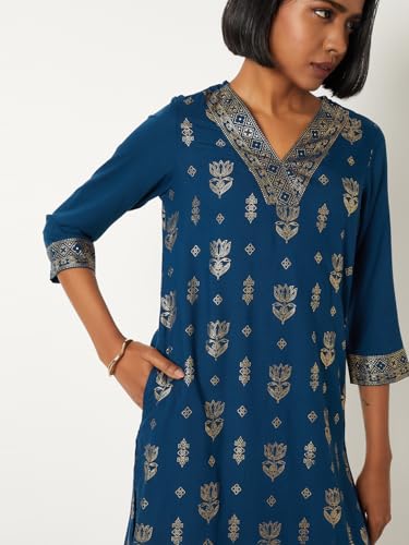 Max Women Foil Print Straight Kurta (Green_M)