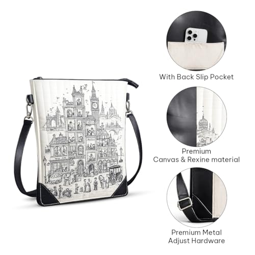 Strutt Sketchscape Sling Bag for Women | Artistic Canvas & Rexine Crossbody Bag | Adjustable Shoulder Strap | Zipper Closure with Back Slip Pocket | Casual Travel Office Everyday Messenger Bag