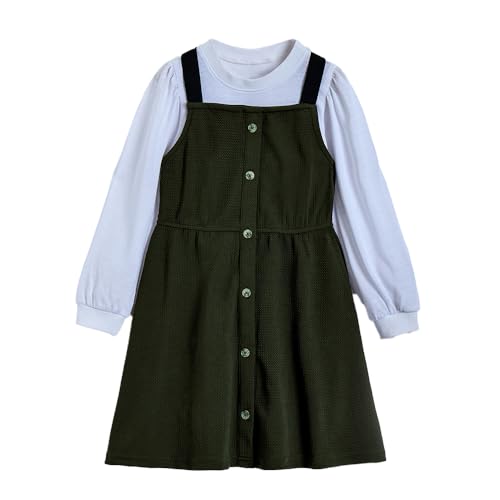 Hopscotch Girls Green Sleeveless Textured Pinafore Dress with Blouse for Age (2-3 Years)