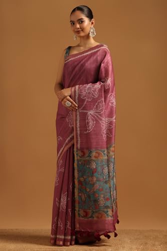 Soch Womens Lavender Tussar Floral Saree