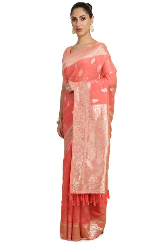 Soch Womens Pink Tussar Zari Woven Saree