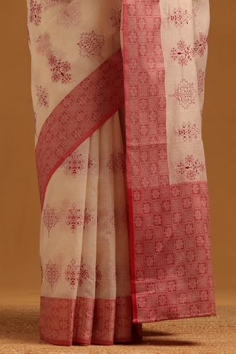 Soch Womens Cream Kota Floral Saree
