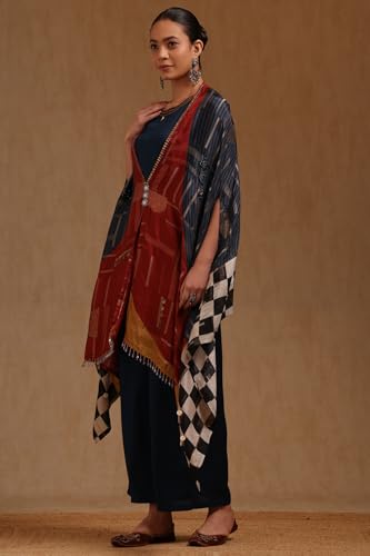 Soch Womens Blue Brocade With Zari Woven Kaftan Suit With Stones And With Sequins