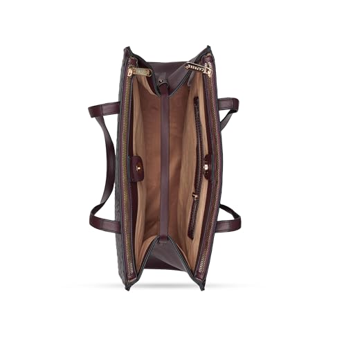 Caprese Britney Large 15.6 Laptop Compatible Tote Bag for Women | Animal Texture Faux Leather Shoulder Handbag | Spacious Office & Travel Bag | Dual Zipper & Magnetic Button Closure (Cherry Lacquer)