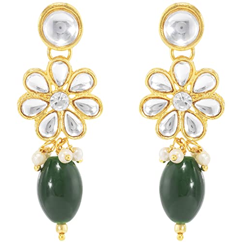 Peora Traditional Green Floral Multi Layered Long Necklace Earrings Jewellery Set For Women Girls