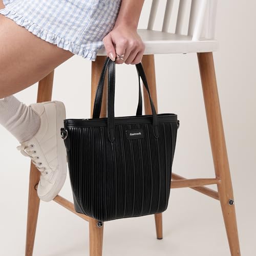 Fastrack BlackGroove Satchel | Women’s Faux-Leather Bucket Bag | Pleated Design, Gunmetal Hardware & Dual Carry Options