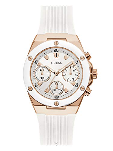 GUESS Athena Analog Watch for Women with White Round Dial & White Silicone Strap Band Water Resistant Women's Wrist Watches - GW0030L3