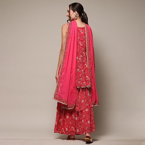 BIBA Women's Polyester Salwar Suite Set (Pink)