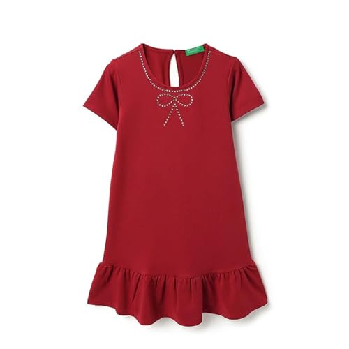 United Colors of Benetton Girl's Cotton Blend A-Line Knee-Length Casual Dress (25A349GCF051I015