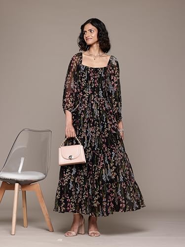 Label RITU KUMAR Full Sleeves Printed Long Dress Black