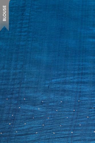 Taneira Women Blue Bengal Pure Tussar Silk Mukaish Saree with Unstitched Blouse Piece (SAIH01AC1472-Blue)