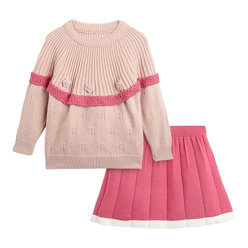 Hopscotch Girls Full Sleeves Pink 2-Pc Floral Applique Sweater & Skirt (18-24 Months)