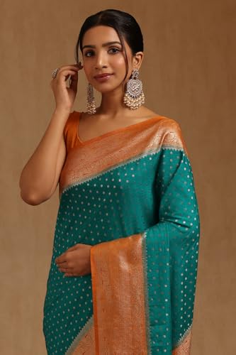 Soch Womens Teal Viscose Silk Geometric Zari Woven Saree