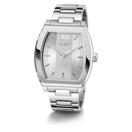 GUESS Punctual Analog Watch for Man with Silver Rectangle Dial & Silver Stainless Steel Bracelet Band Water Resistant Men's Wrist Watches - GW0705G1