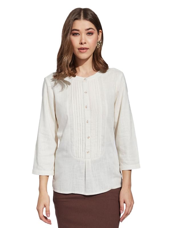 Latin Quarters Women White Round Neck 3/4th Sleeve Solid Tunic Blouse_2XL