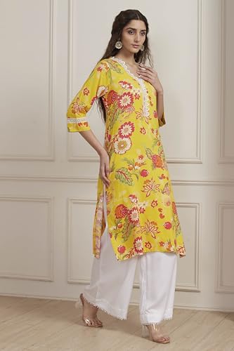 Biba Women Yellow Floral Printed Straight Kurta_46