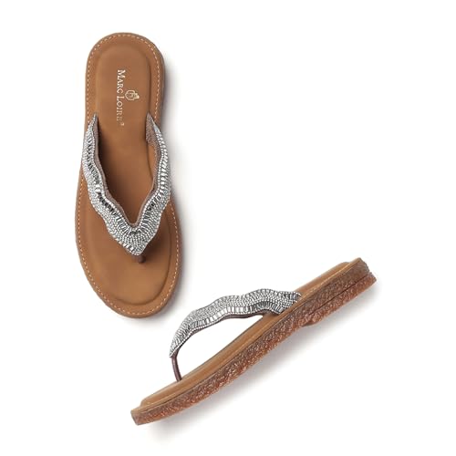 Marc Loire Women Smart Casual Embellished Slip-On Open Toe Flats | Fashion Sandals with Comfortable Sole (Cheeku, UK Footwear Size System, Adult, Women, Numeric, Medium, 7)