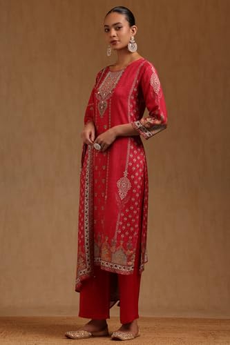Soch Womens Fuchsia Muslin Ethnic Motifs Zari Embroidered Salwar Suit