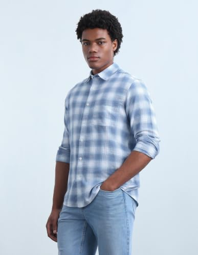 Flying Machine Men's Plaid Checked Twill Shirt