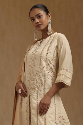 Soch Womens Beige Art Silk Embroidered Suit Set With Zari