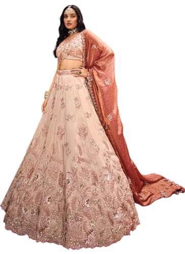 Woman's Rose Gold Viscose Embroidered Sequins Stunning Lehenga