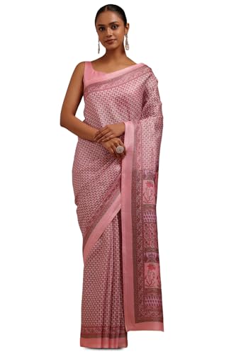 Soch Womens Pink Art Silk Floral Print Saree