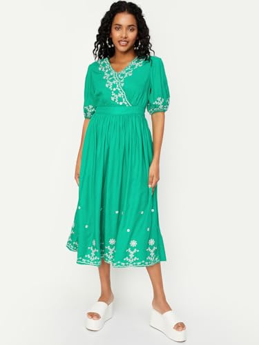 max Women's Rayon A-Line Midi Dress (Green)