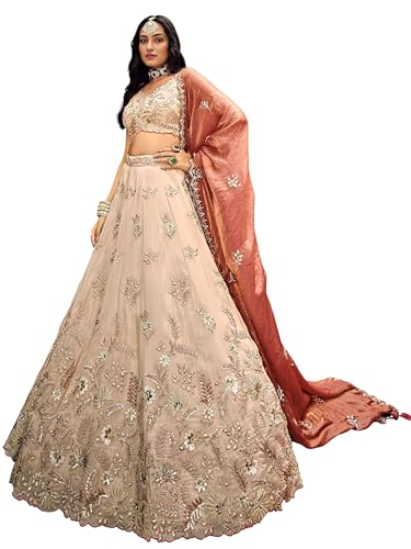 Zeel Clothing Women's Dori, Sequins and Thread Embroidered Work Cosmos Silk Lehenga Choli With Dupatta (6019-Copper-Women-Lehenga-Choli-Latest; Free size)