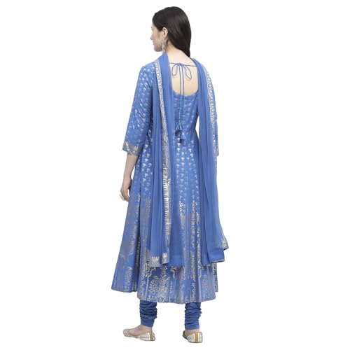 Biba Women Electric Blue Cotton Printed Anarkali Suit Set_44