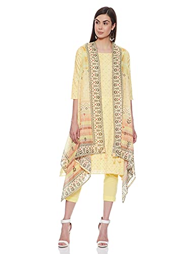 BIBA WOMEN PRINTED NARROW SALWAR KURTA DUPATTA(SKDSHRUG SE7378_LIGHT YELLOW_38)