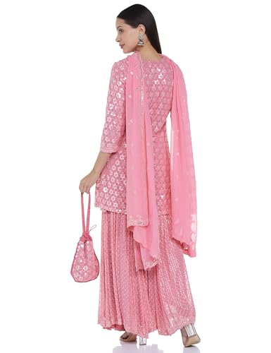 BIBA WOMEN EMBROIDERY STRAIGHT SALWAR KURTA DUPATTA(SKDASSORTED8280_PINK_36)