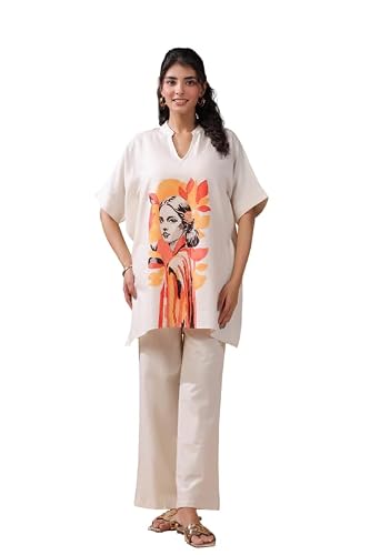 JISORA Women's Printed Cotton Flex Co-ord Set 1KFP3444-M Off-white M