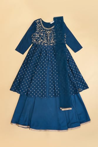 Girls Akkriti Navy Lehenga Set Regular Fit,Dark Blue,9-10 YRS