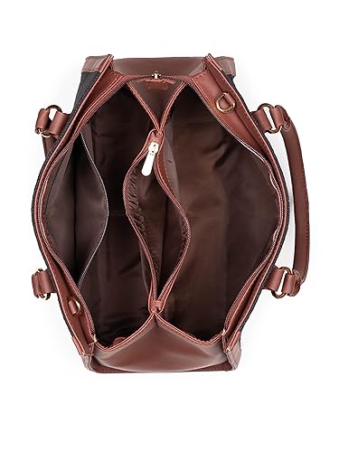 ZOUK FloMotif Floral Printed Jute Handcrafted Vegan Leather Black Women's Satchel Bag | Ladies Purse Handbag | Double Handle Detachable Strap