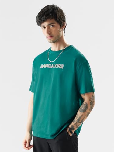 The Souled Store Men TSS Originals: Bangalore Oversized T-Shirts Oversized T Shirts for Men T-Shirt Boys Cotton Casual Half Sleeves Baggy Loose Fit Drop Shoulder Round Neck Back Printed Tshirt