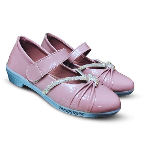 TrendStation Girls' Embellished Slip-on Diamond Glittery Flats Welcro Bellies.| DMND-2| (Onion 1, UK Footwear Size System, Toddler, Numeric, Medium, 1)