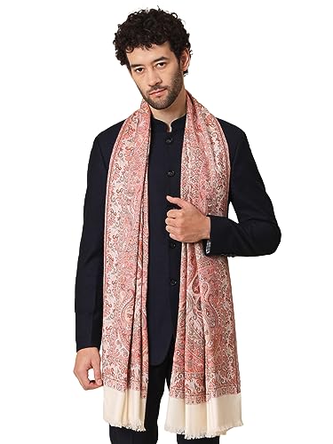 Zamour Faux Pashmina Soft Jamawar Woven Shawl for Men (Off White)